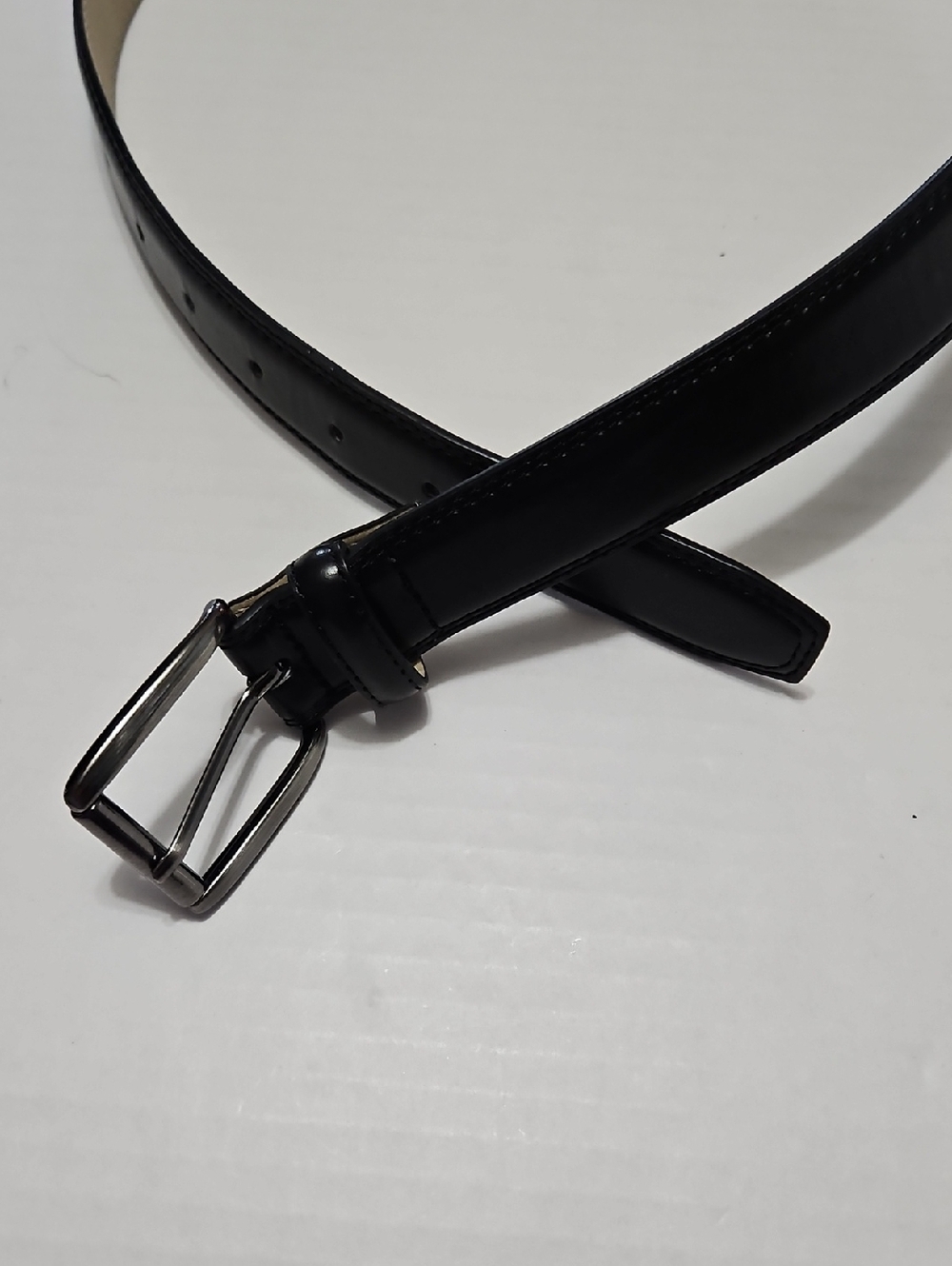 Men's Black Manmade Materials Dress Belt with Polished Buckle Size S